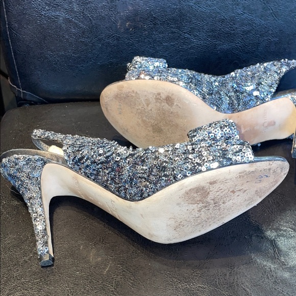Kate Spade Charm Slingback Glittering Silver Sequin Heels preloved 7.5/8 - Picture 10 of 17